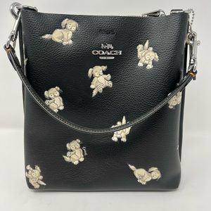Coach Molly 22 Dog Print Black Leather Bucket Bag